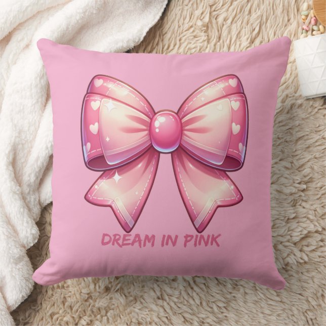 Coussin Pretty Pink Bow-Dream in Pink Throw Pillow (Couverture)