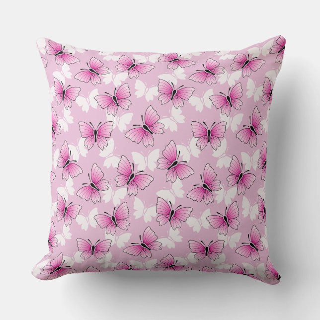 Coussin Pretty Pink Butterfly Pattern Throw Pillow (Recto)