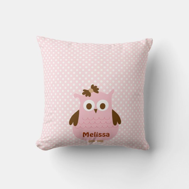Coussin Pretty Pink Girl Owl Bib (Personalized) (Recto)