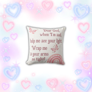 Coussin Prière chrétienne pour enfants rose