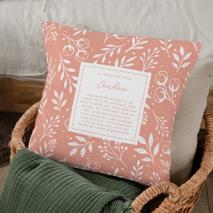 Coussin Prière Keepsaké Cadeau Écriture Pêcher Floral