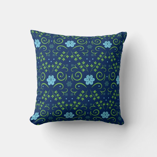 Coussin Primavera Vintage Vert Et Bleu (Recto)
