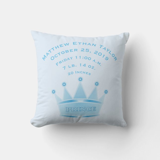 Coussin Prince personnalisé Birth Record Stats de bébé (Recto)