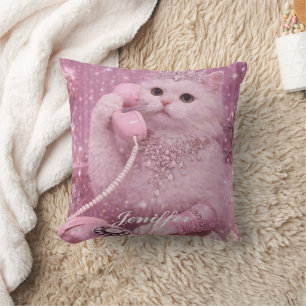 Coussin Princesse chat glamour utilisant le téléphone