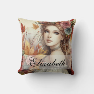 Coussin Princesse de automne vintage avec feuilles d'autom