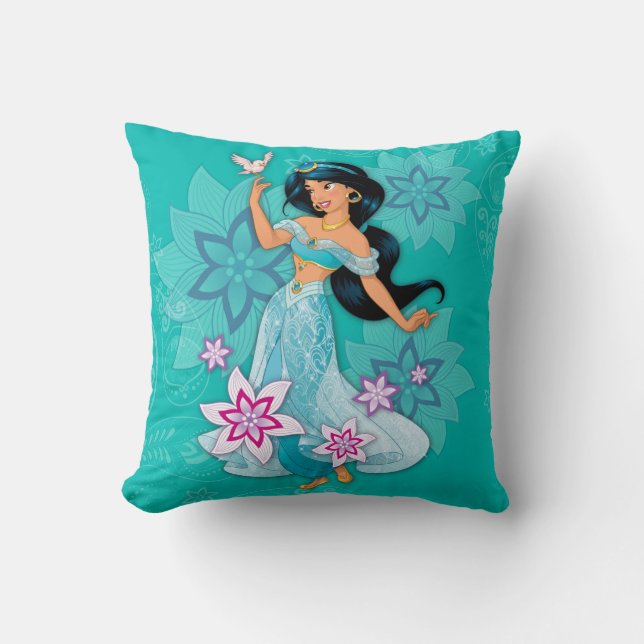 Coussin Princesse Jasmine avec Flore d'oiseaux (Recto)