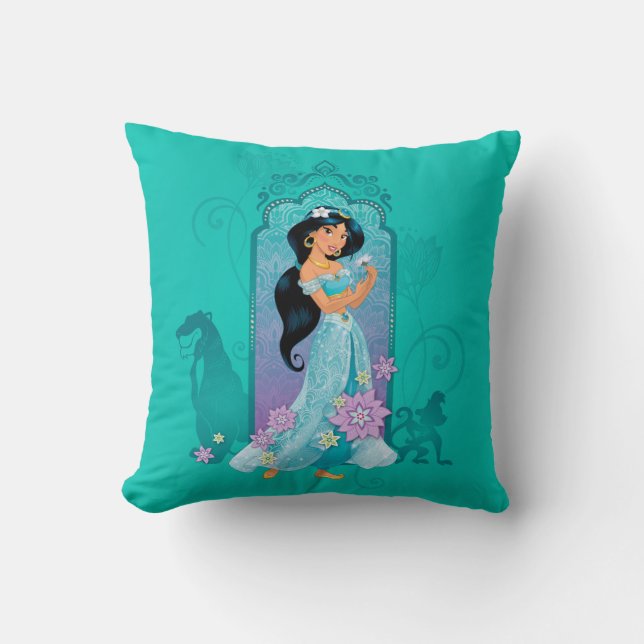 Coussin Princesse Jasmine, Rajah et Abu Floral (Recto)