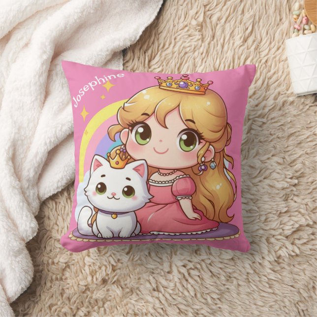 Coussin princesse mignonne personnalisable avec chat blanc (Couverture)