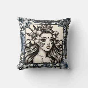 Coussin Princesse Polynésienne Fleurs Bleues Tribal