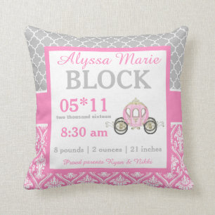 Coussin Princesse rose grise Baby Announcement Pillow