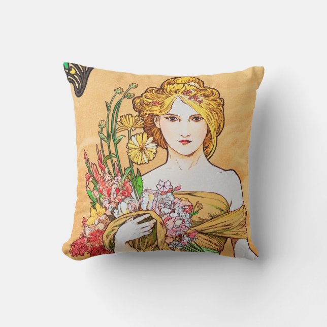 Coussin Printemps, Alphonse Mucha (Recto)