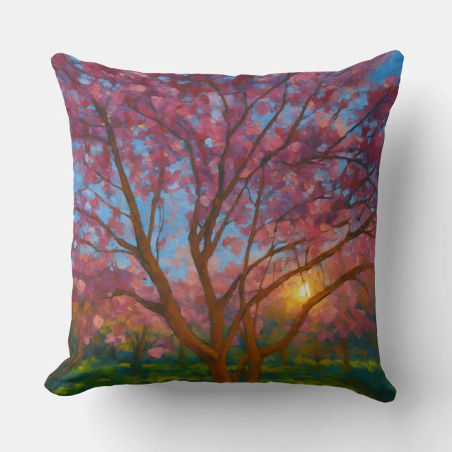 Coussin Printemps Éveil - Paysage de l'arbre florissant (Recto)