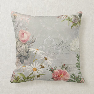 Coussin Printemps Paris Vintage Floral Gris Ephémère Dam
