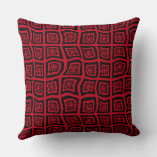 Coussin Prises Carrés psychédéliques Vérifier Floral rouge