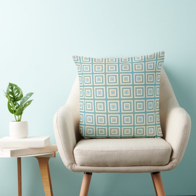 Coussin Prises carrés Turquoise or blanc gris (Chaise)