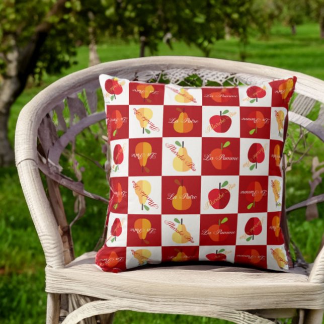Coussin Produits Agricoles Biologiques Marché Fermier Fran (Image approximates the 20 inch size of this pillow.)