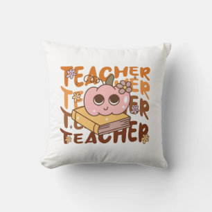 Coussin Professeur Citrouille rétro Halloween Automne