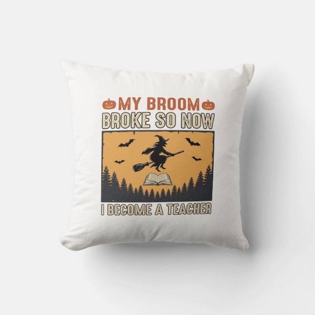 Coussin Professeur d'Halloween Balai Cassa Conception Vint (Recto)