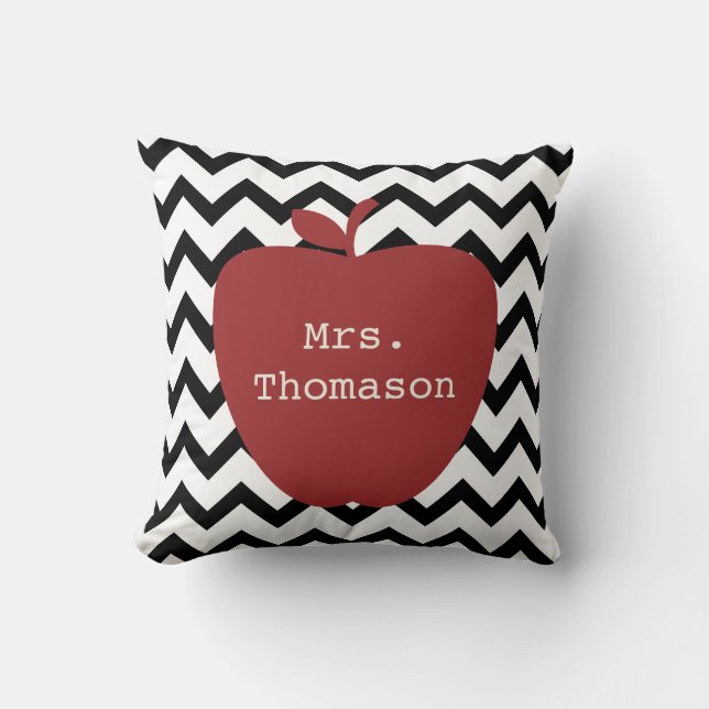 Coussin Professeur noir et blanc d'Apple rouge de Chevron (Recto)