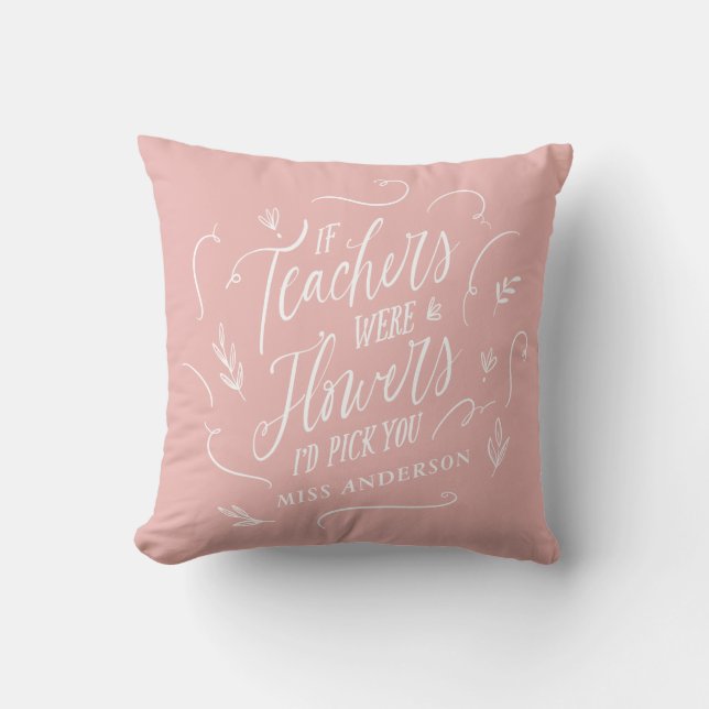 Coussin Professeur typographie moderne élégante fleurs de  (Recto)