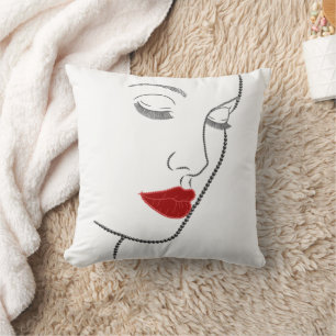 Coussin Profil féminin en design de perles imprimées