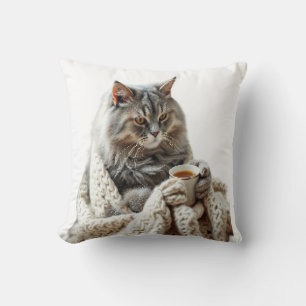 Coussin Profitez du thé d'hiver de chat