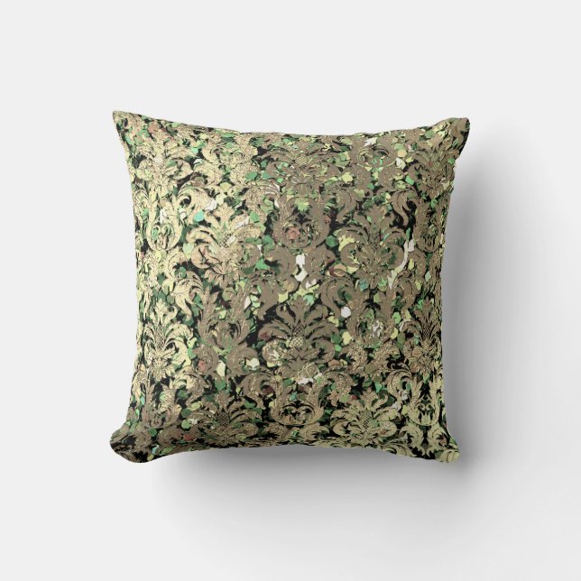 Coussin Profond Vert Damas rose rose Séquence Blush Faux O (Recto)