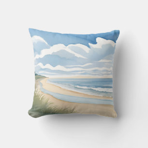 Coussin Promenade du rivage   Aquarelle de l'océan côtier