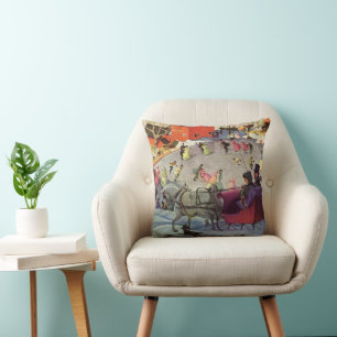 Coussin Promenade en traîneau vintage de Noël, Amour et Ro