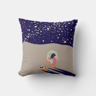 Coussin Promeneur de chien sur la lune dessin animé vintag