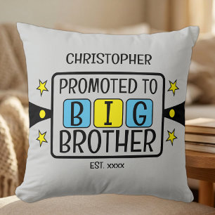 Coussin Promu au nom de grand frère année bleu jaune