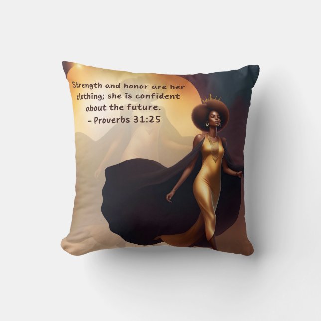 Coussin Proverbes de force et de confiance 31:25 (Recto)