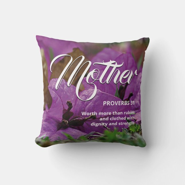Coussin PROVERBS 31 MÈRE Christian Purple Floral (Recto)