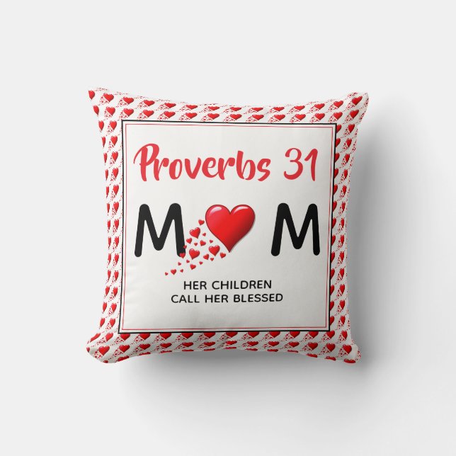 Coussin PROVERBS 31 MOM Coeurs rouges Fête des mères chrét (Recto)