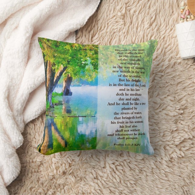 Coussin Psaume1:1-3 Béni est l'homme chrétien (Couverture)