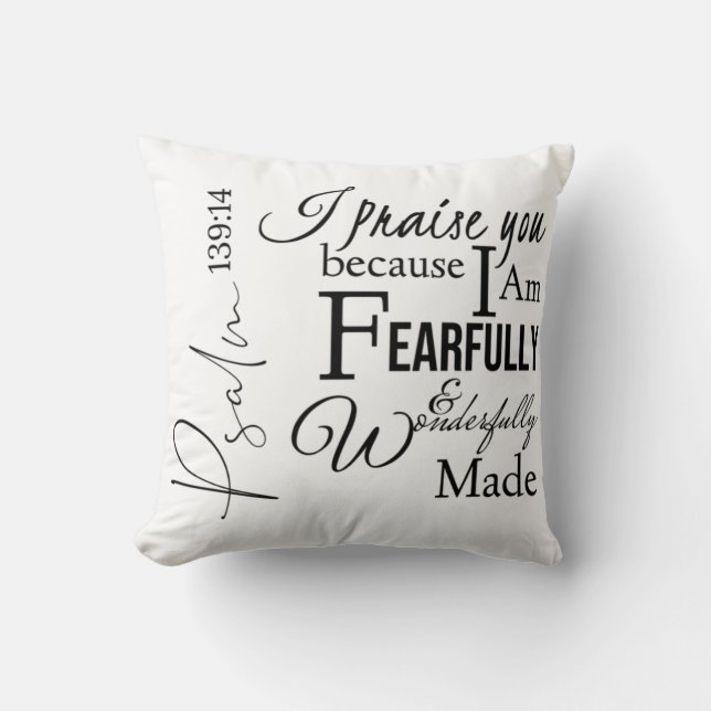 Coussin Psaume 139:14 Avec Peur, Parfait Chrétien (Recto)