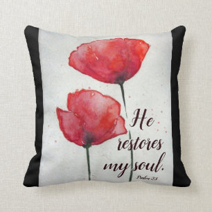 Coussin Psaume 23:3 He restores my soul, Bible Verse Flora