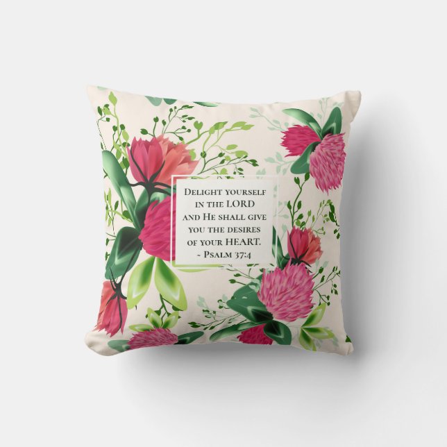 Coussin Psaume 37:4 Ravissez-vous du Seigneur Clover (Recto)
