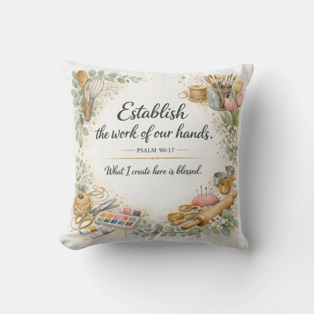 Coussin Psaume 90:17 Verset Biblique, Décoration Juive Mes (Recto)