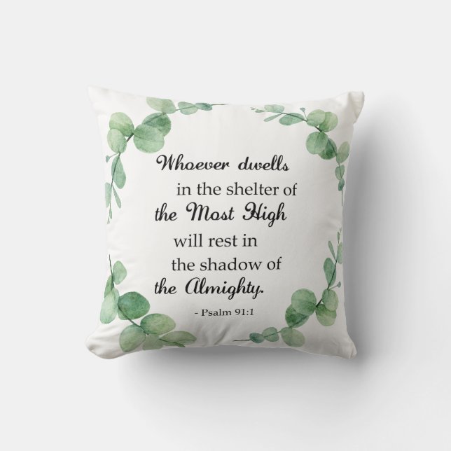 Coussin Psaume 91 Eucalyptus Wreath Bible Citation chrétie (Recto)