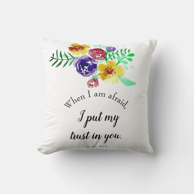 Coussin Psaumes Bible Verse Christian Faith aquarelle chic (Recto)