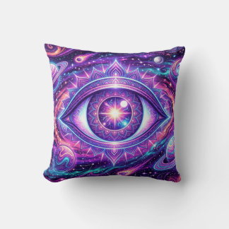 Coussin Psychedelic Cosmic Eye Design on Tees, Stickers, M