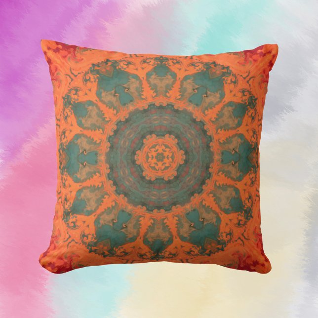 Coussin Psychédélic Hippie Teal Orange and Red (Créateur téléchargé)