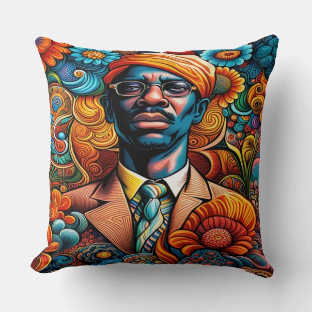 Coussin Psychedelica Abstrait Africain Américain Homme (Recto)