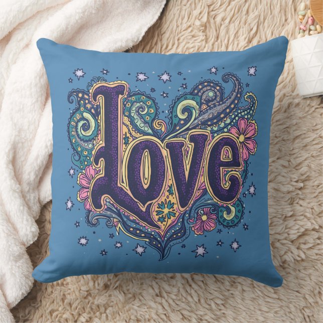 Coussin Psychédélique Boho Love Letting avec Accent Floral (Couverture)