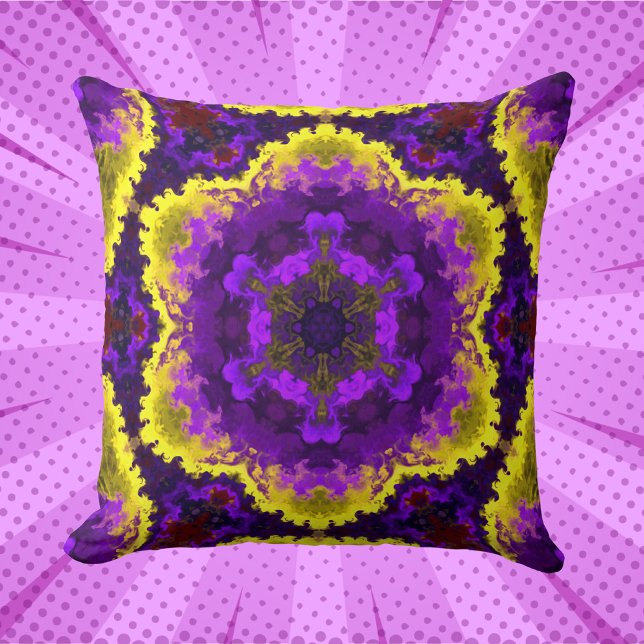 Coussin Psychédélique Mandala Fleur Jaune et Violet (Créateur téléchargé)