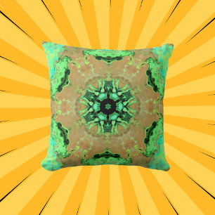 Coussin Psychédélique Mandala Fleur Orange et Vert