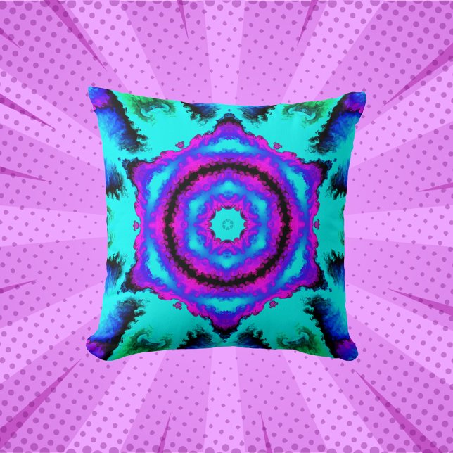 Coussin Psychédélique Mandala Flower rose violet et bleu (Créateur téléchargé)