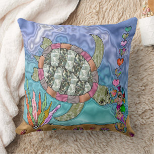 Coussin Psychédélique Tortue de mer Embouteillage