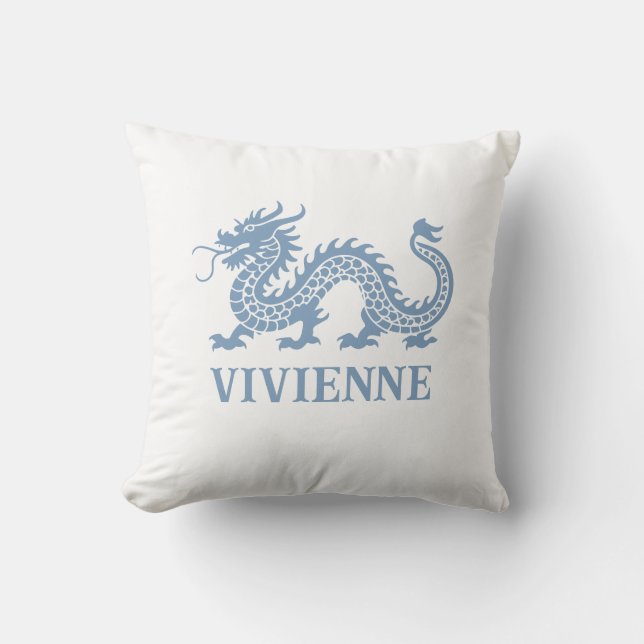 Coussin Puddle Blue Chinoiserie Dragon Nom personnalisé (Recto)